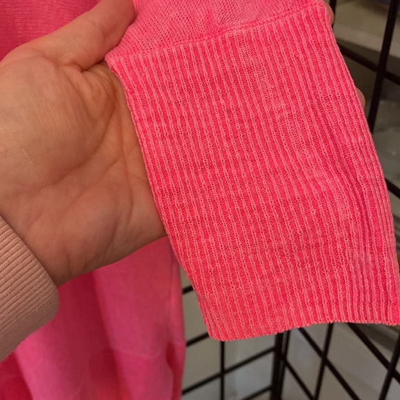 Lilly Pulitzer 100% Linen V-Neck Tunic Top Barbiecore Pink Ribbed Cuffs & Waist - Picture 4 of 9